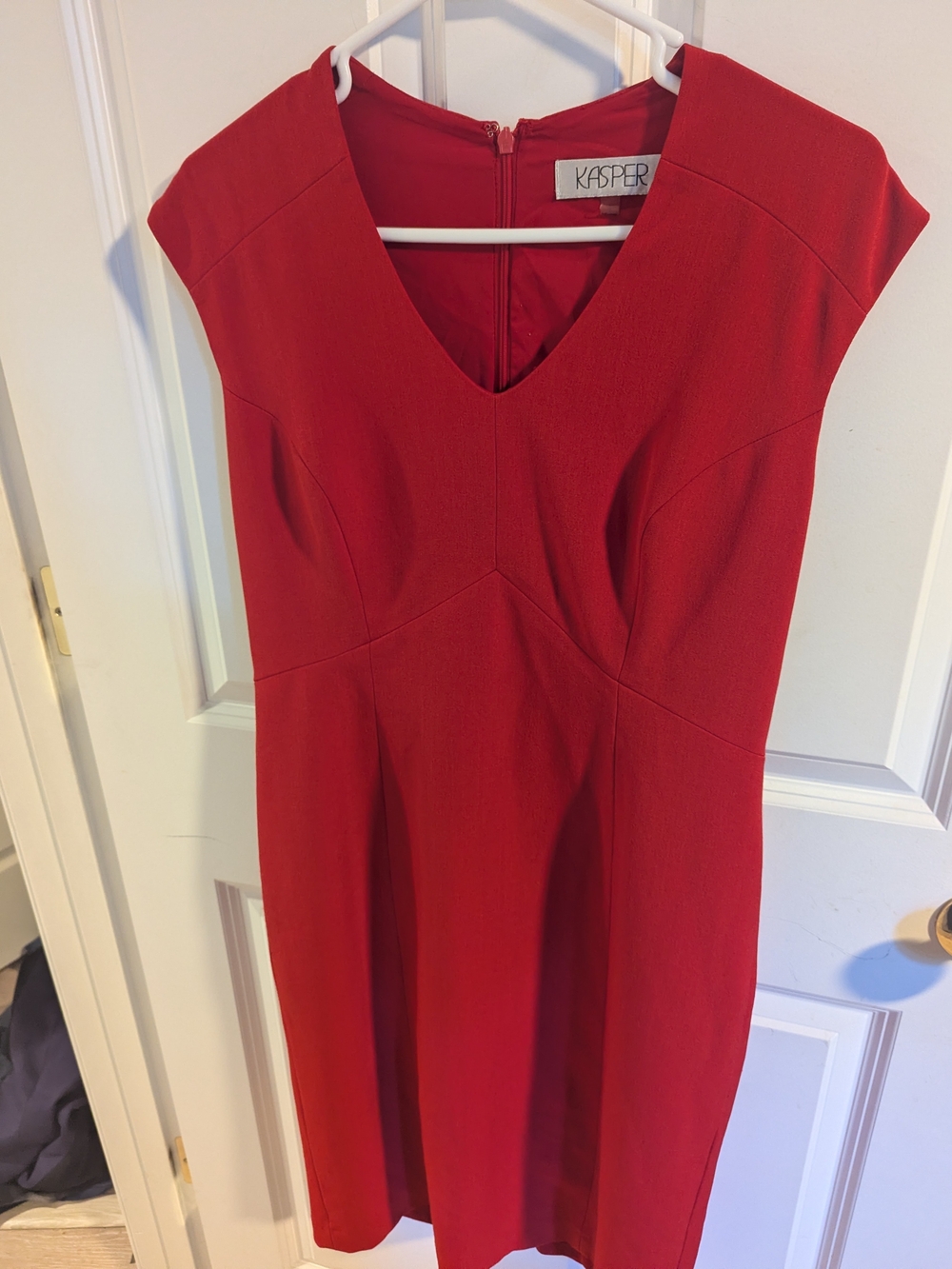 Kasper Red V-Neck Cap Sleeve Sheath Dress